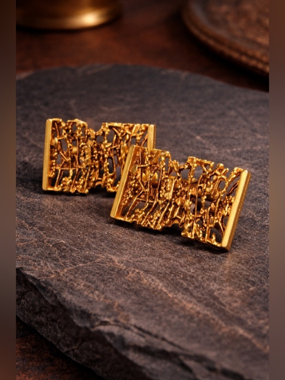 Vintage 70s Gold Nugget Textured Cufflinks • Molten Gold Style • Retro Men’s